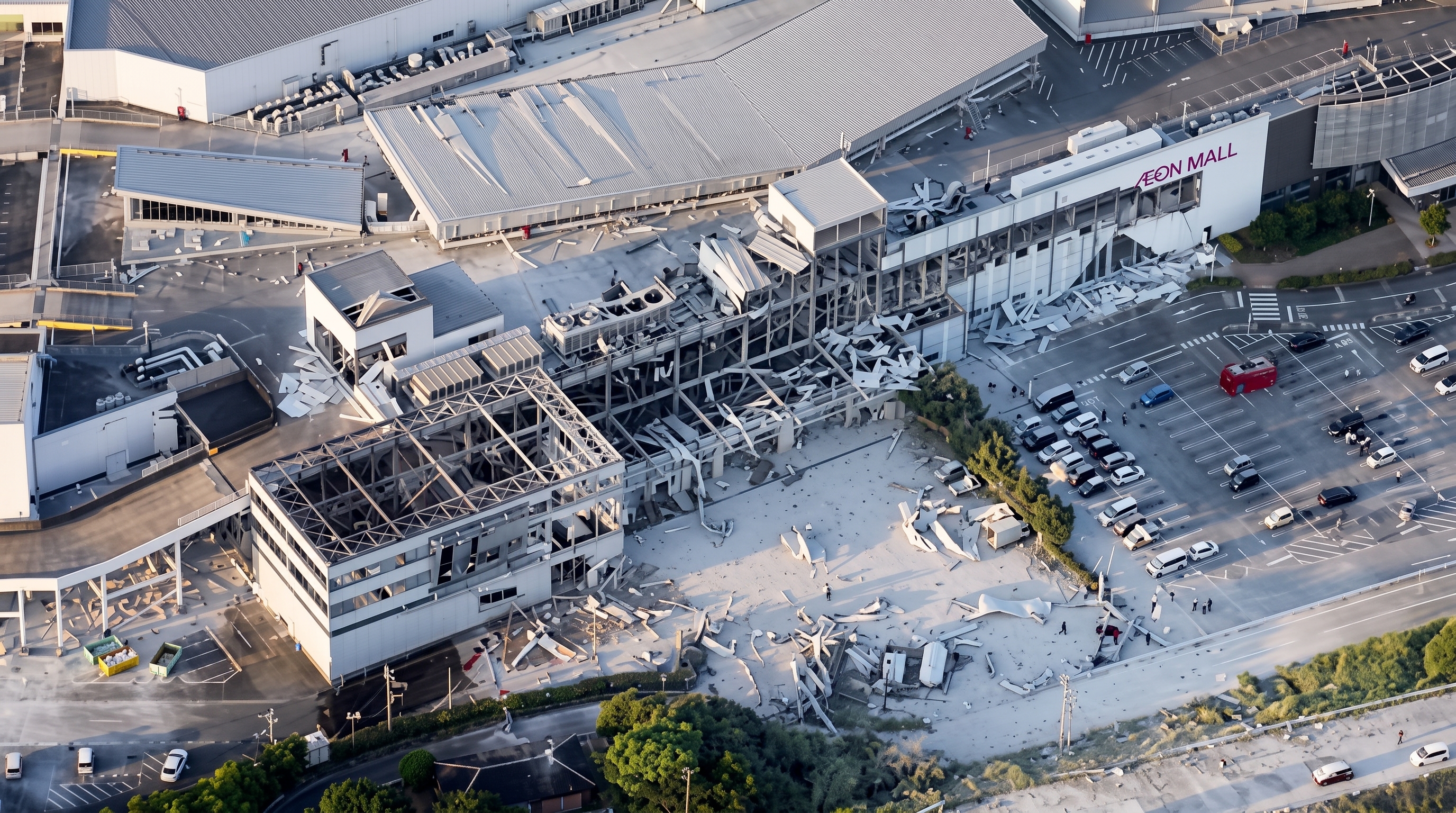Japan earthquake Kumamoto Aeon Mall collapsed building rescue