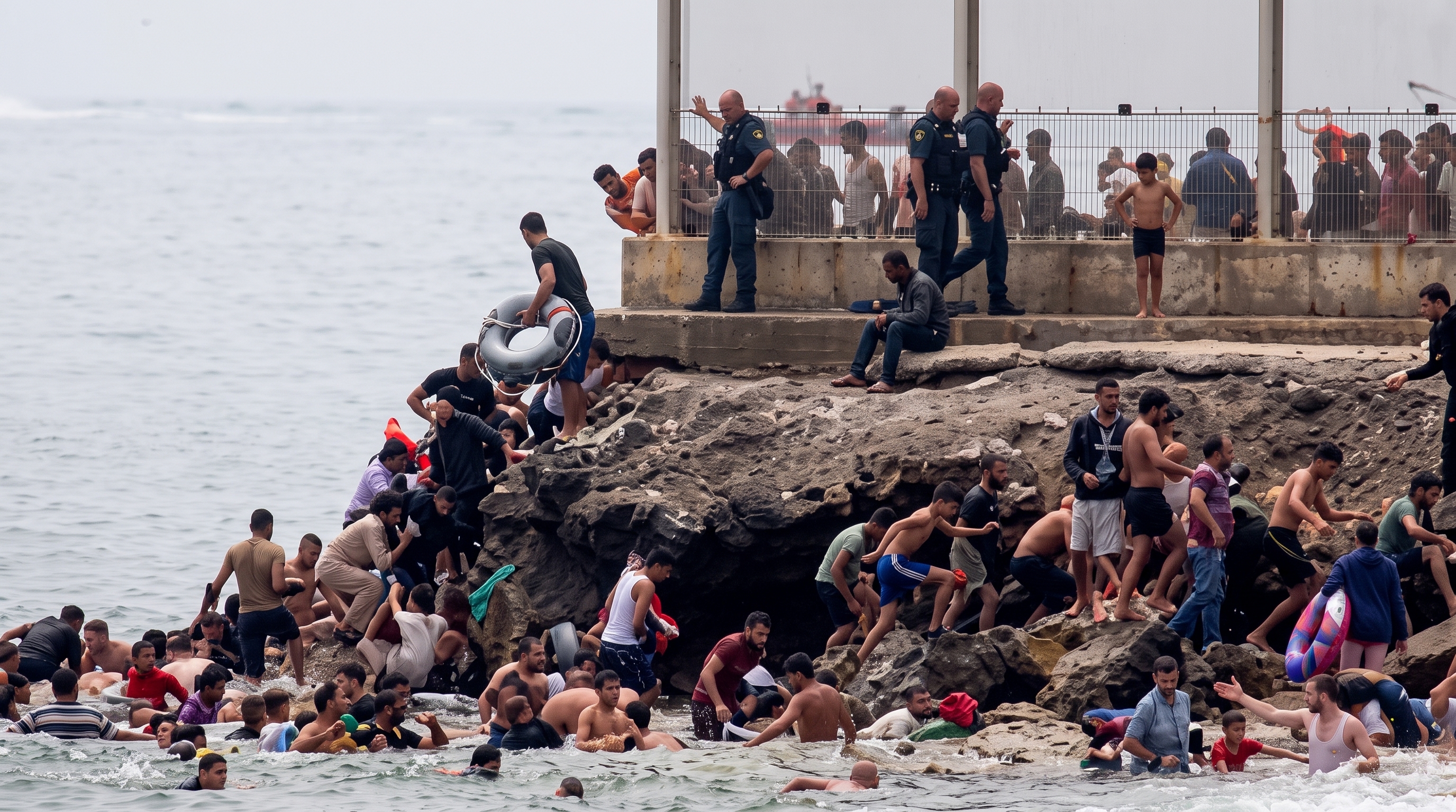 Migrants at the border of Ceuta, Spain