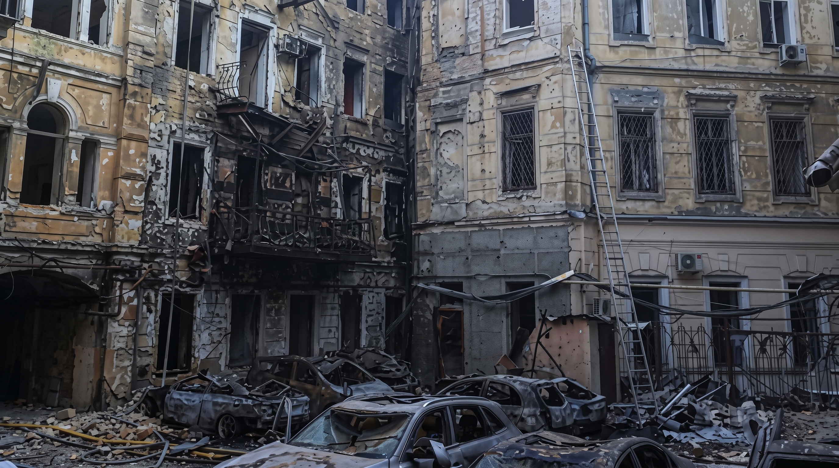Destroyed residential buildings after Russian attack on Odessa