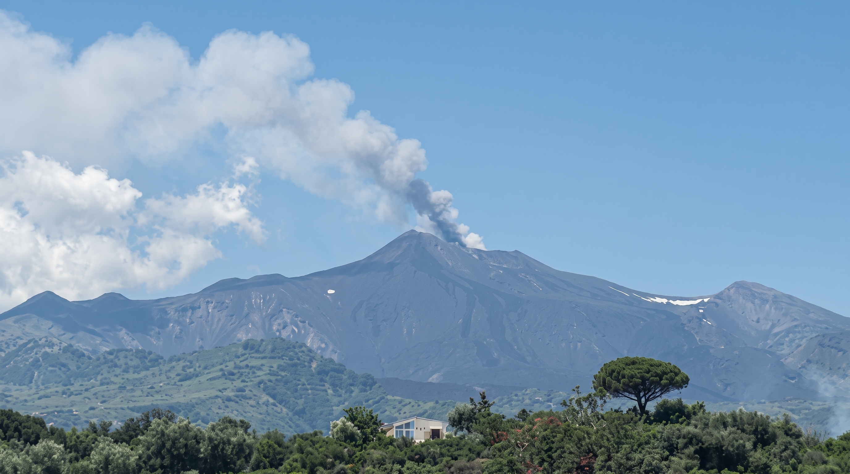Etna eruption with lava flows over Sicily