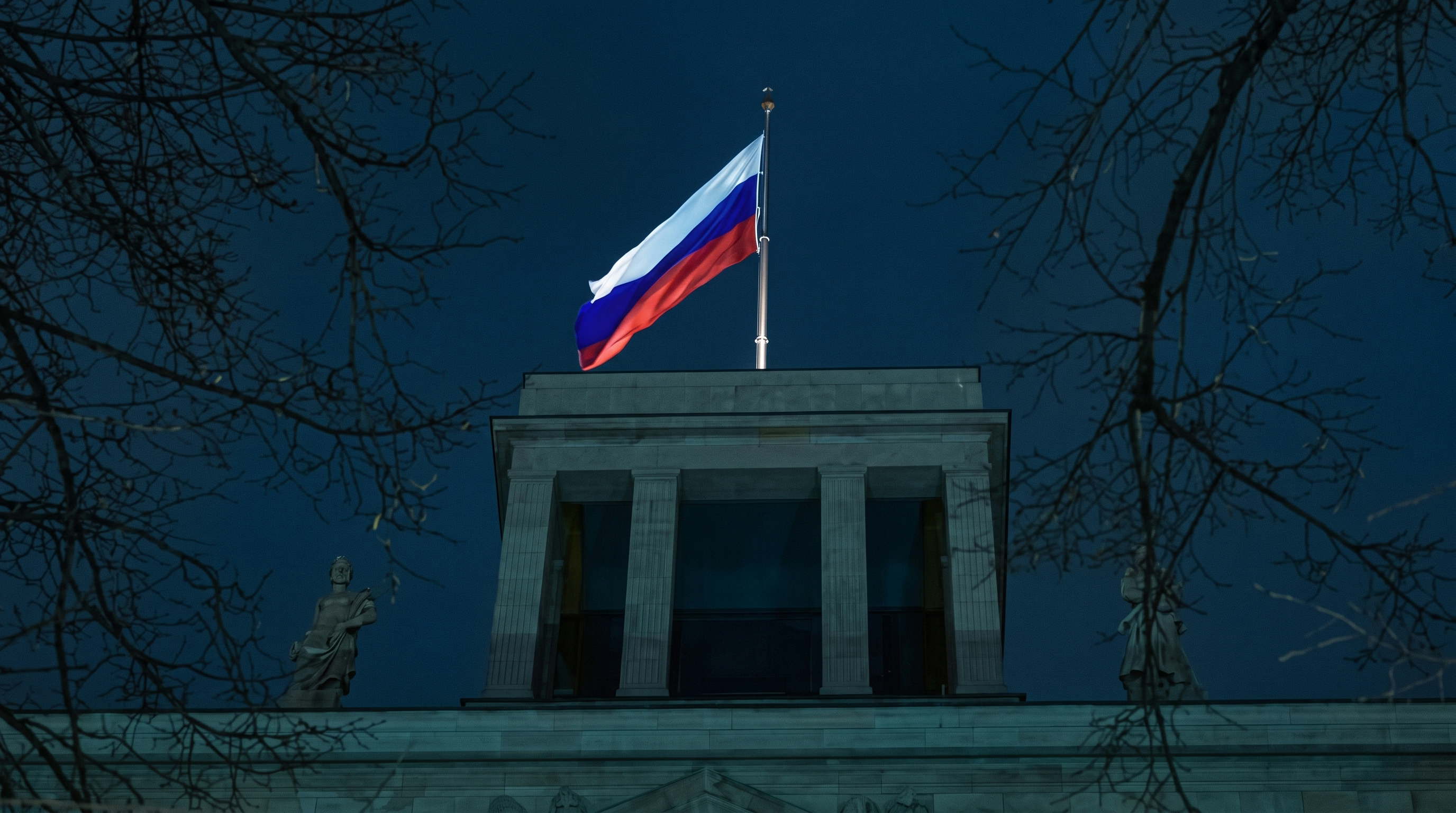 Russian flag on German embassy building in Berlin
