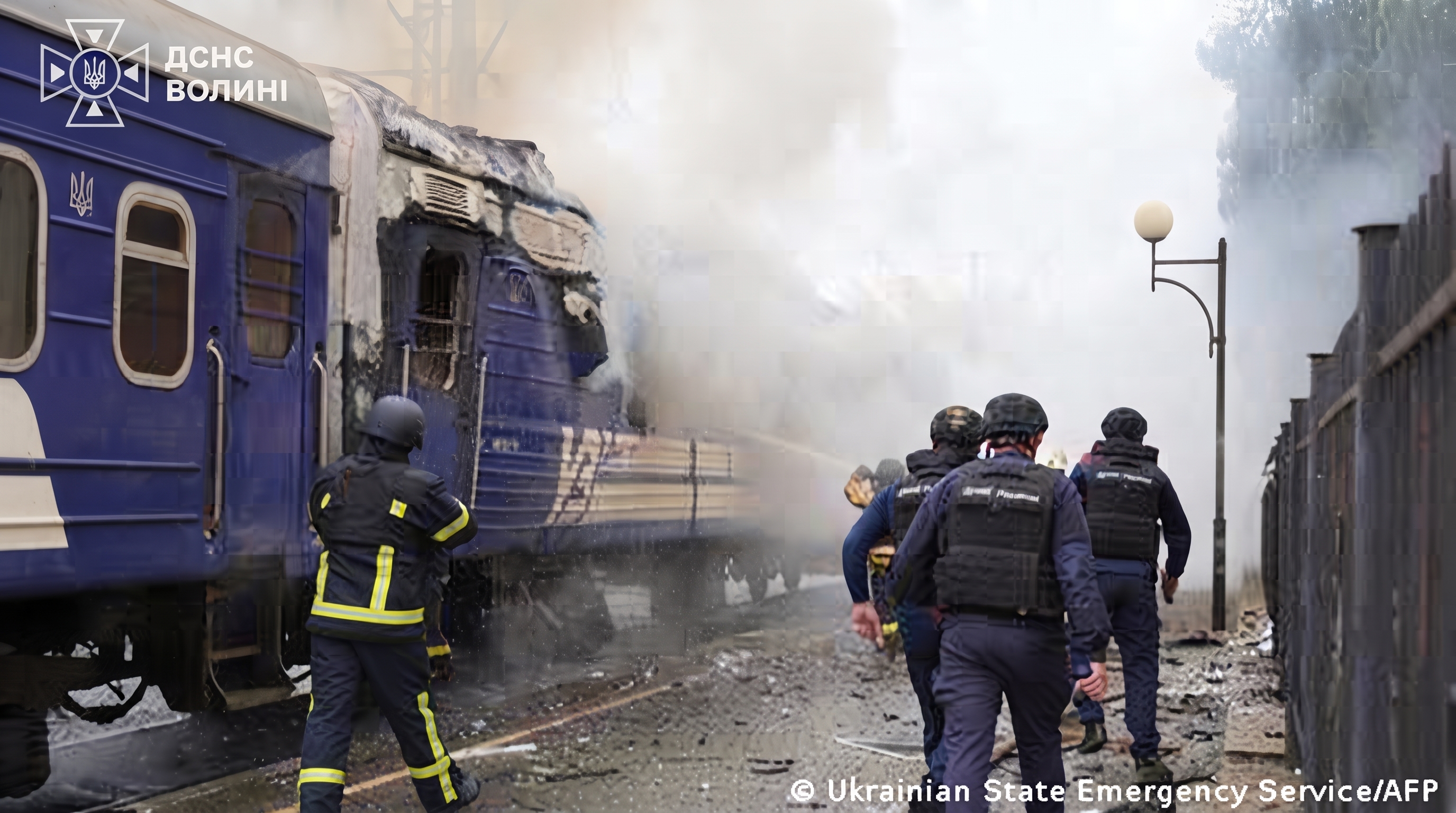 Ukraine railway train damaged by Russian drone attack 2026