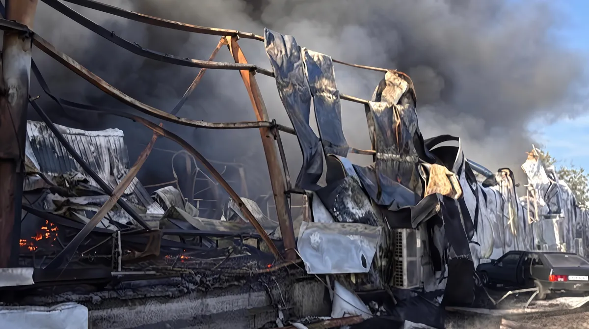 Fire at warehouses in Dnipro after a Russian attack