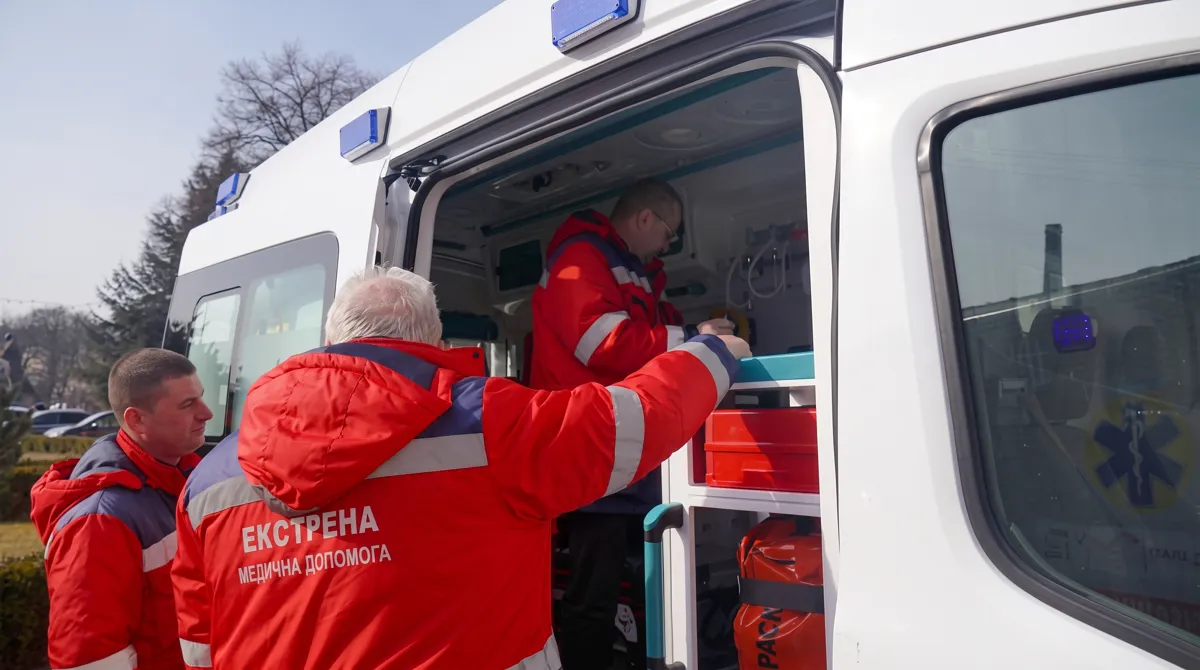 Emergency services at the site of a drone crash near a gas station in Kyiv