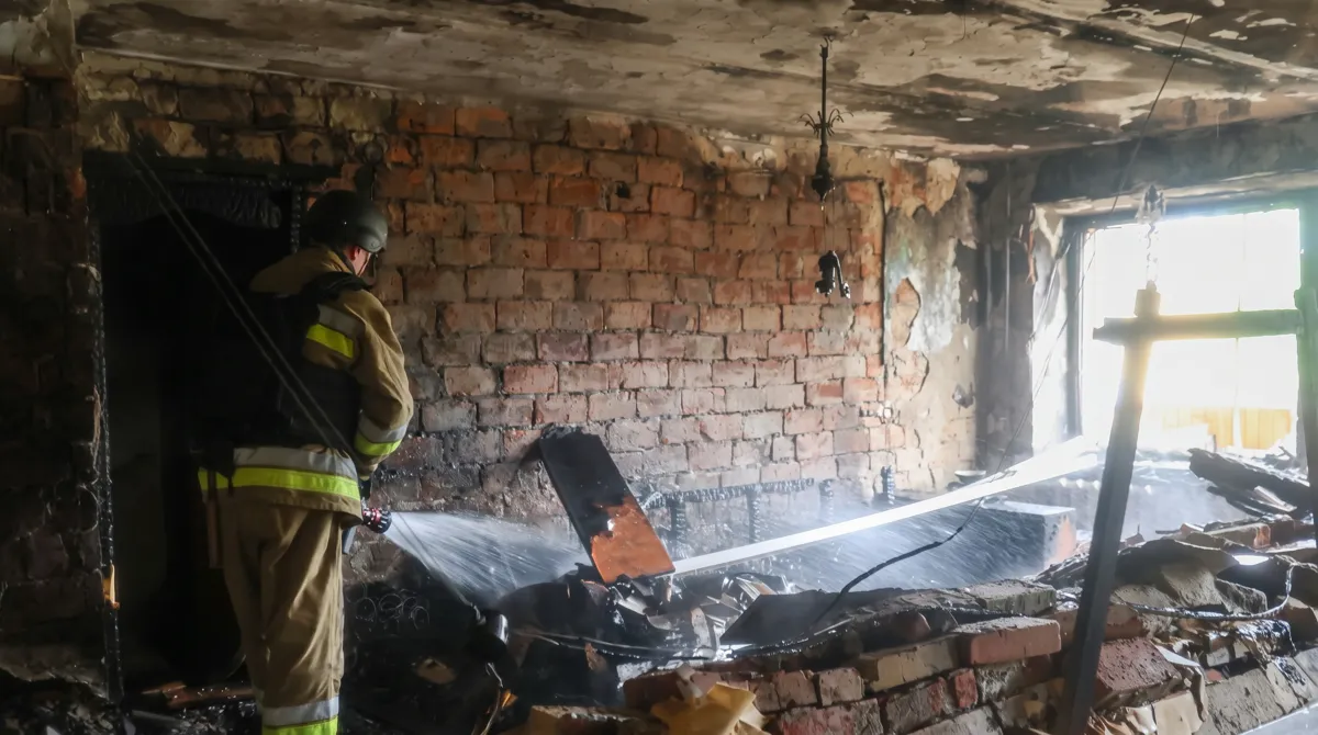 Aftermath of a Russian drone strike in Chortkiv