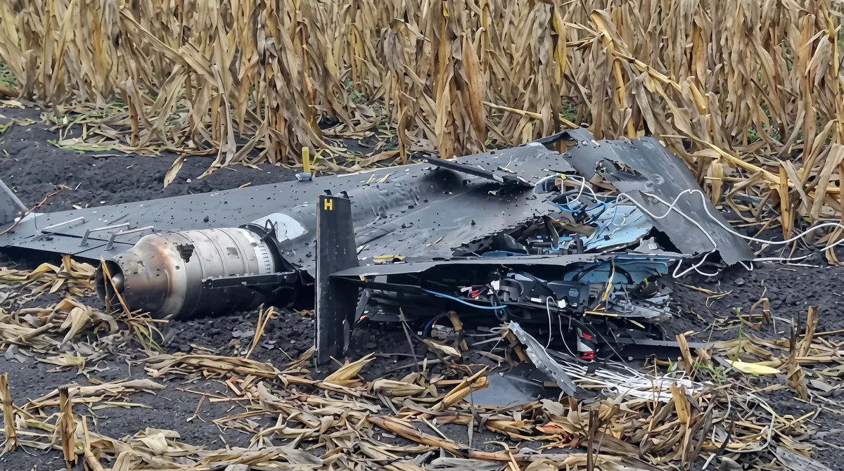 Police cordon near the site where a drone fell in Moldova