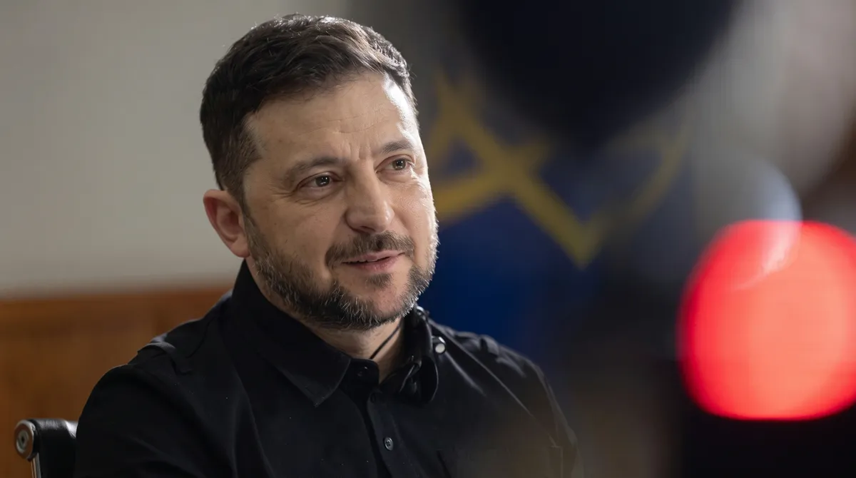 Volodymyr Zelensky speaking at a Hudson Institute online event