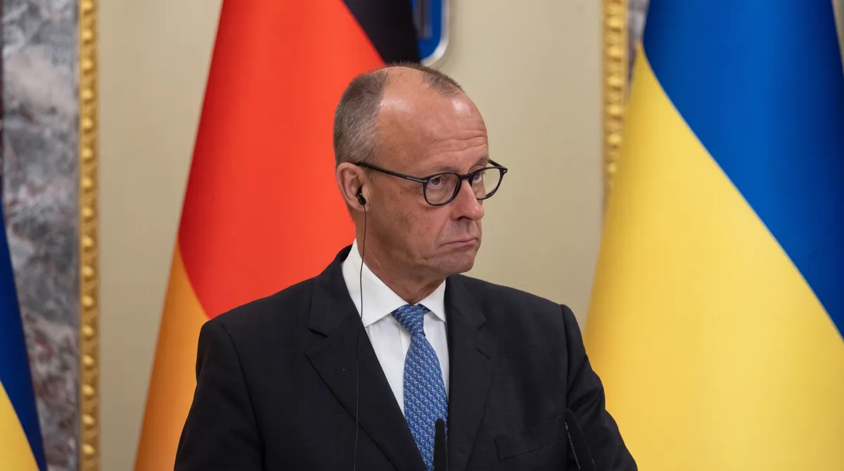 German Chancellor Friedrich Merz speaking about Russian threat