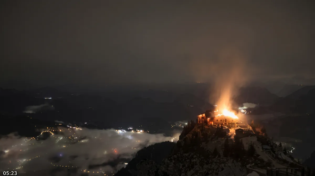 Kehlsteinhaus on the Obersalzberg near Berchtesgaden, largely destroyed by fire