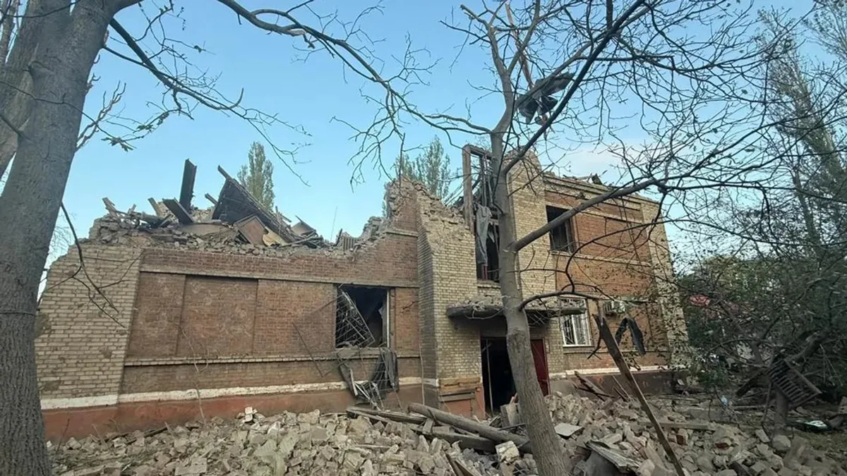 Aftermath of a Russian guided bomb strike on a residential block in Kramatorsk