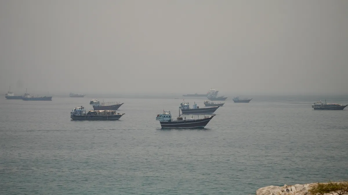 Vessels anchored in the Strait of Hormuz off Musandam, Oman