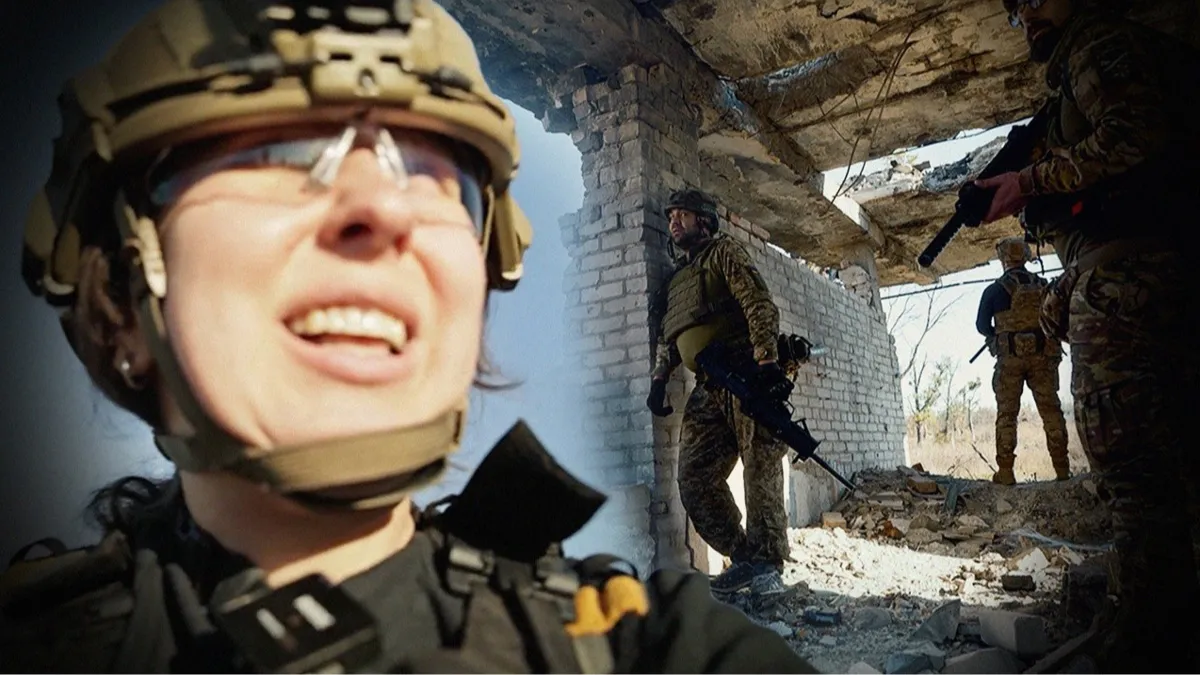 Journalists in recently liberated Shandryholove, Donetsk region