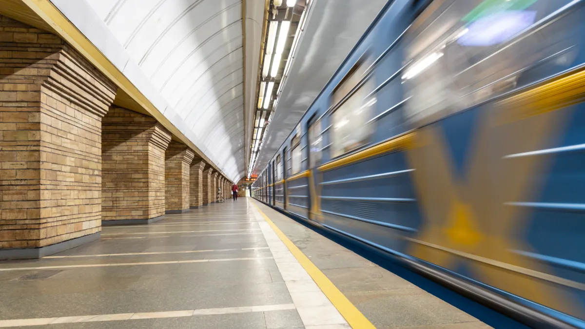 Kyiv metro train after a brief stop caused by a power cut
