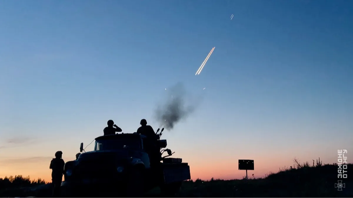 Ukrainian air defence repelling the overnight Russian attack on Kyiv