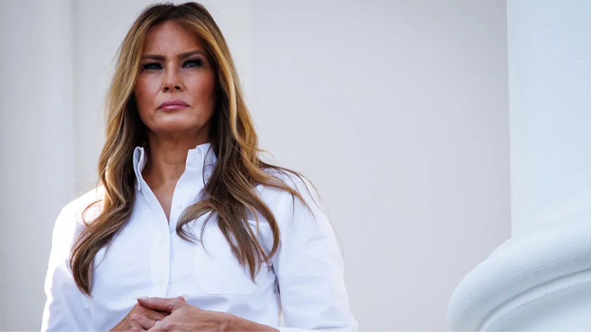 Donald and Melania Trump speaking to reporters in Palm Beach