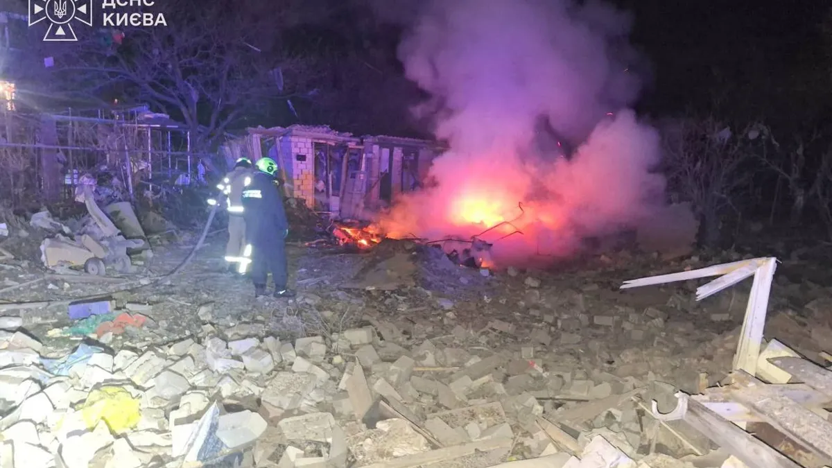 Damaged private house in Kyiv's Obolon district after a drone attack