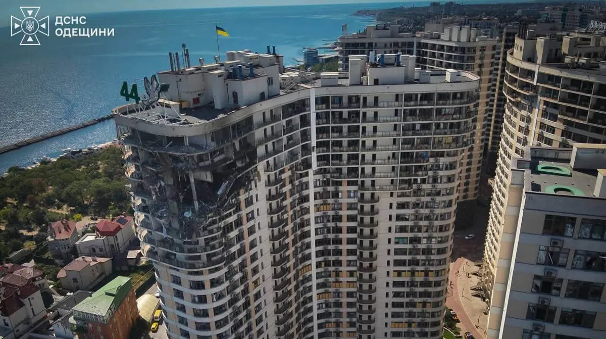 Damaged apartment building in Odesa
