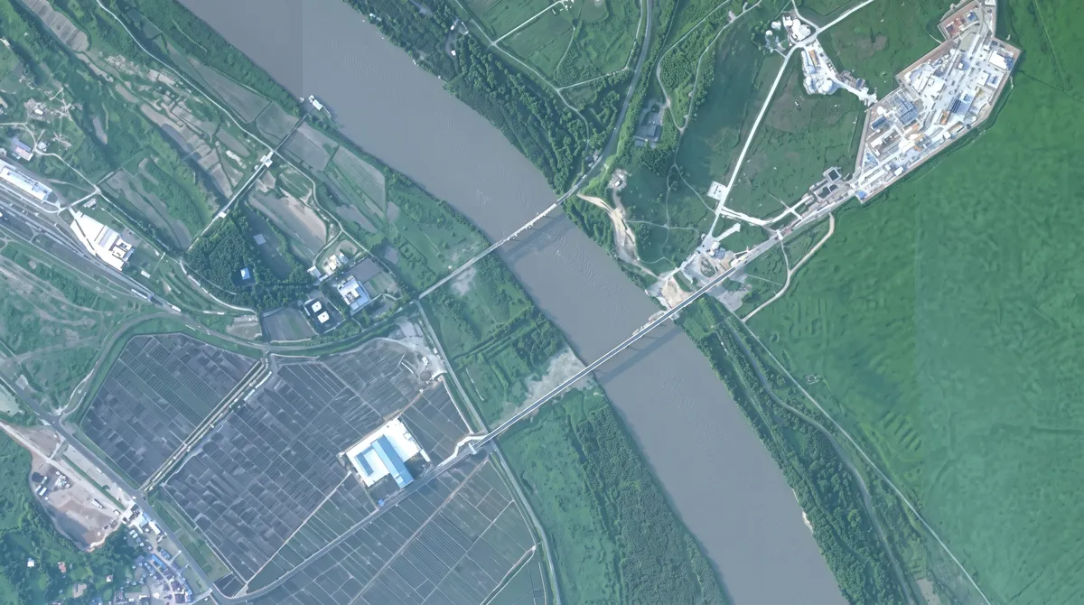 Satellite image Russia North Korea Tumen River bridge construction