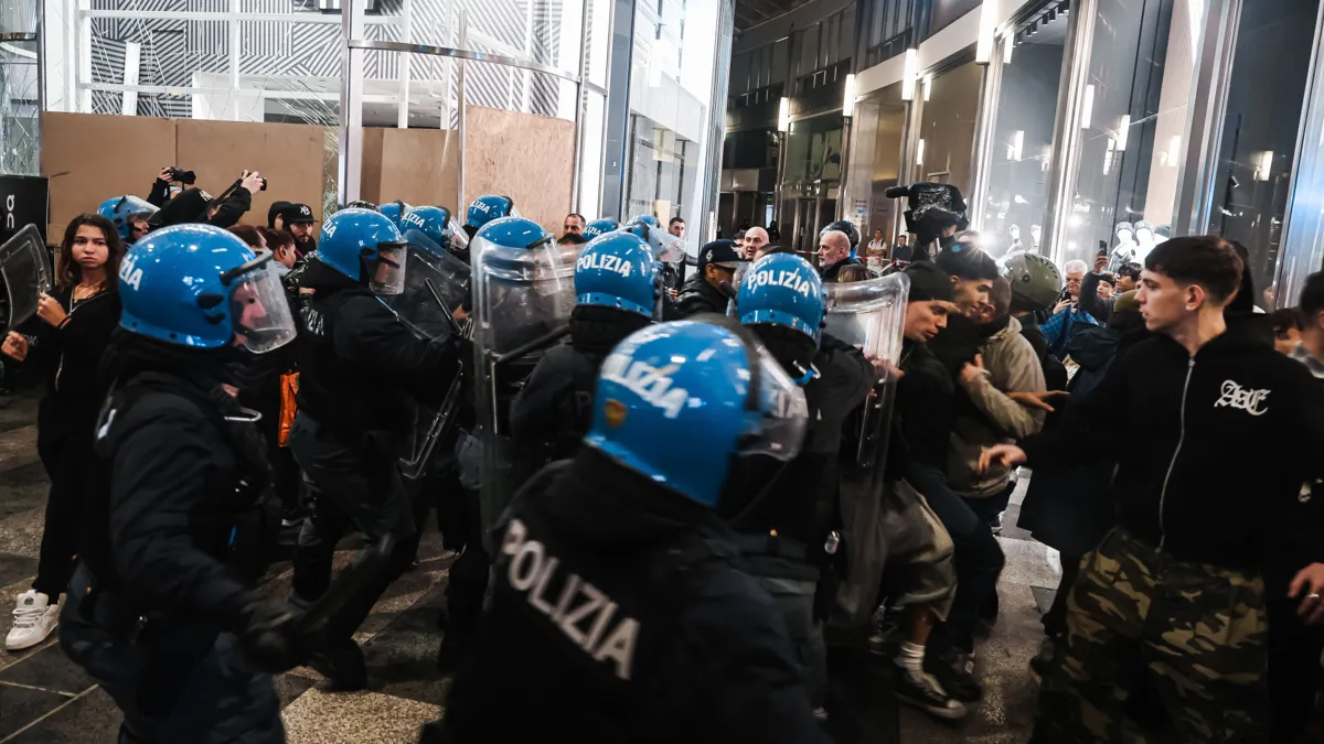 Police during protests in Milan