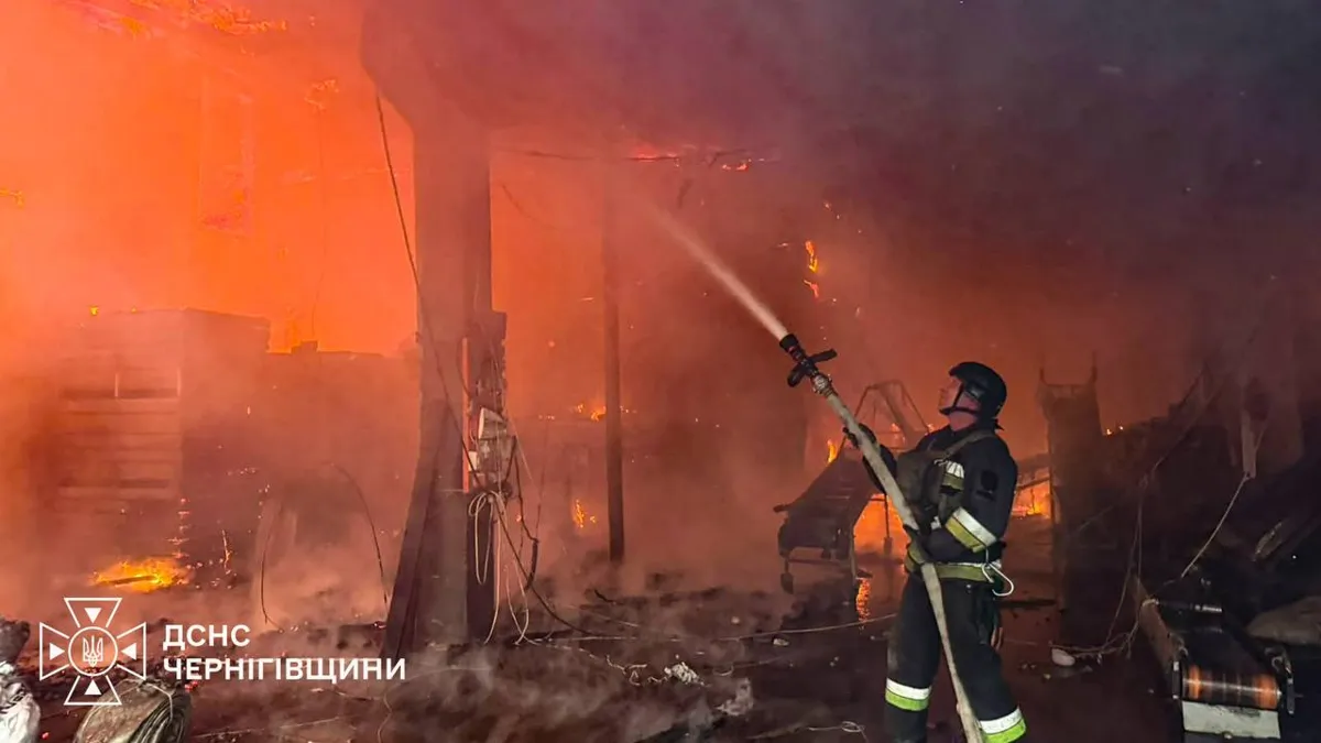 Rescuers extinguish fire in Chernihiv region after Russian attack