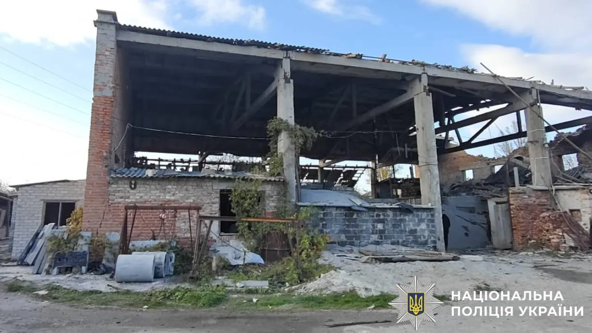 Aftermath of a Russian strike on an enterprise in Lozova