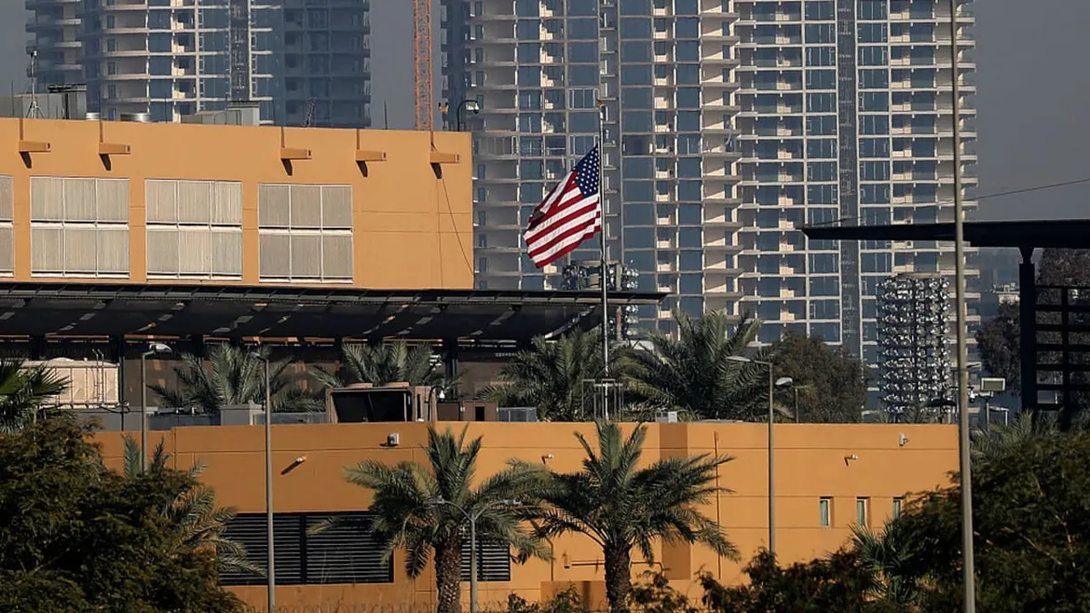 US embassy building as American diplomats leave Middle East posts