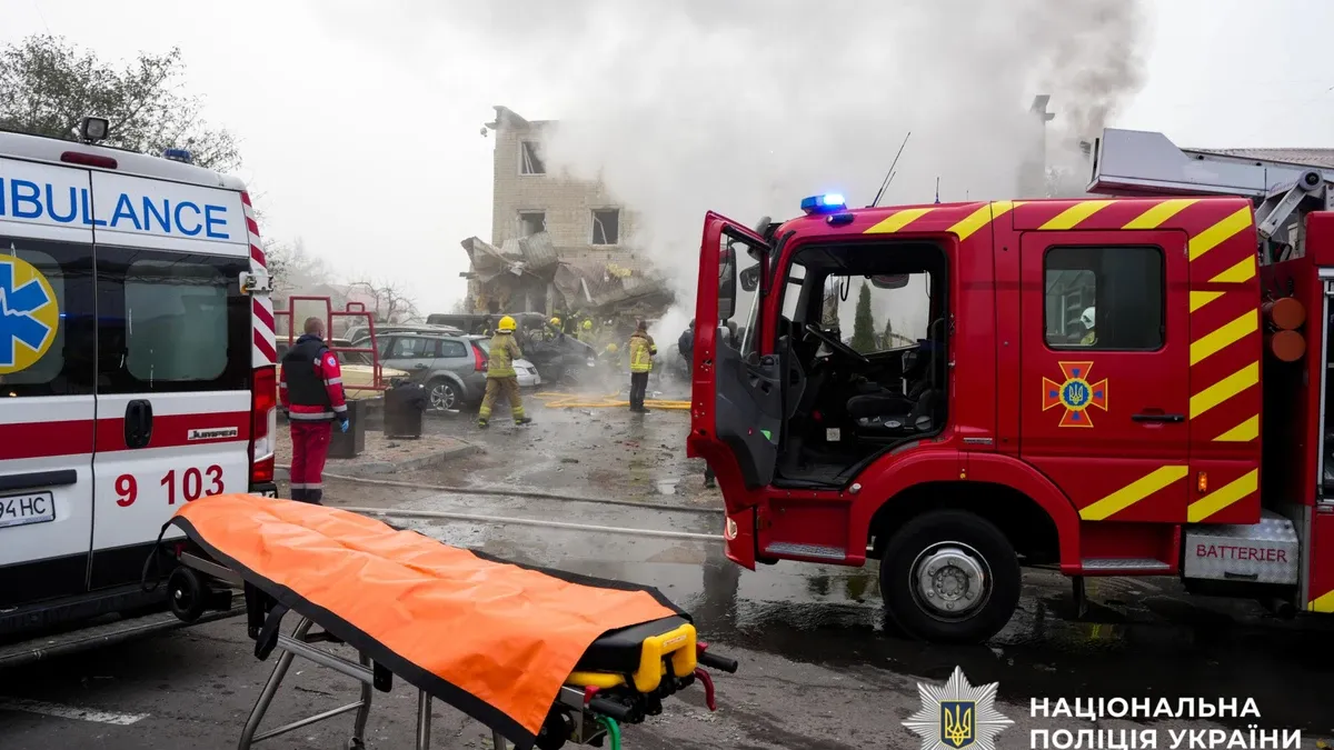 Rescuers after Russian strike on Rivne civil infrastructure