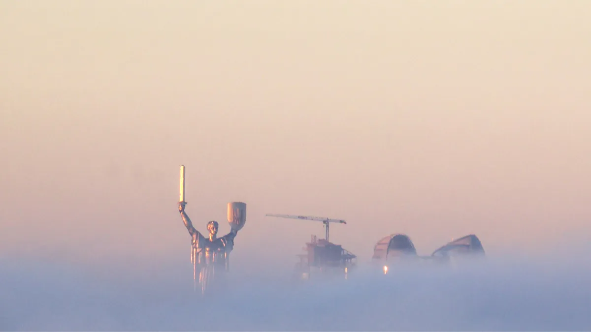 Dense fog over Kyiv streets reducing visibility