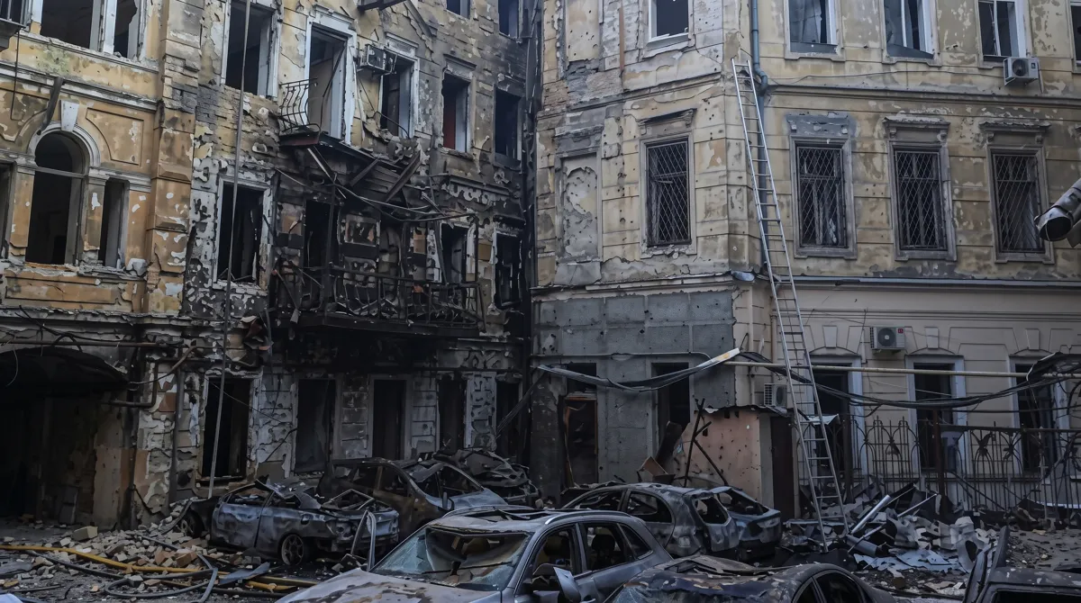Destroyed residential buildings after Russian attack on Odessa