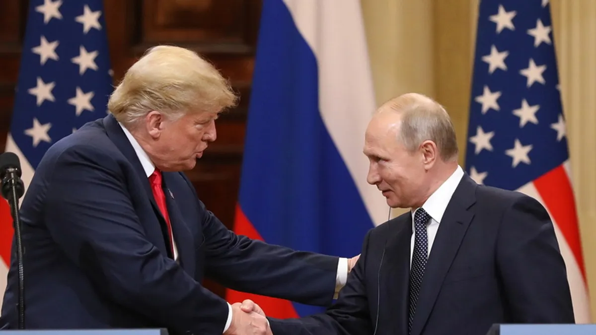 Kremlin aide Yuri Ushakov speaking about a Putin, Trump and Xi meeting