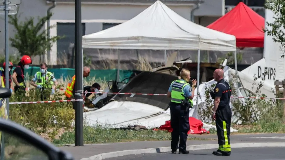 Emergency services at the scene of the skydiving plane crash near Nancy, France