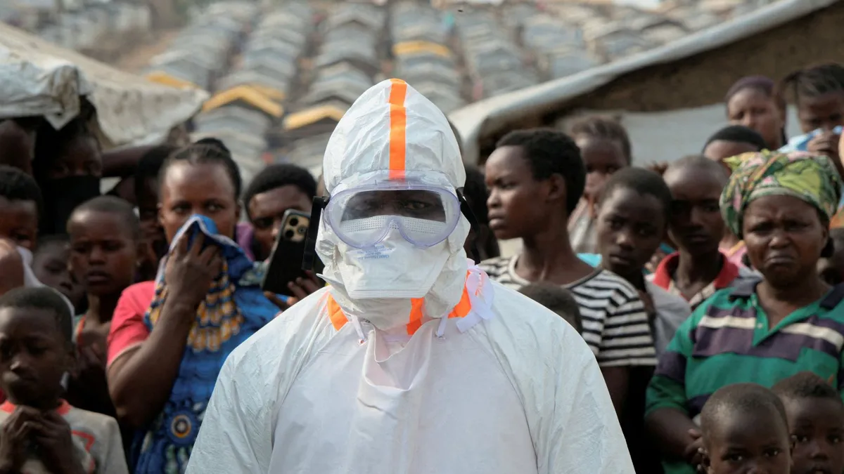 Health worker in PPE during DRC Ebola outbreak 2026