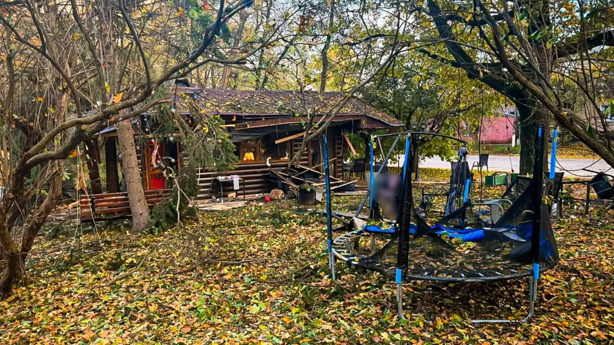 Aftermath of a drone strike on the central park in Nova Vodolaha, Kharkiv Oblast