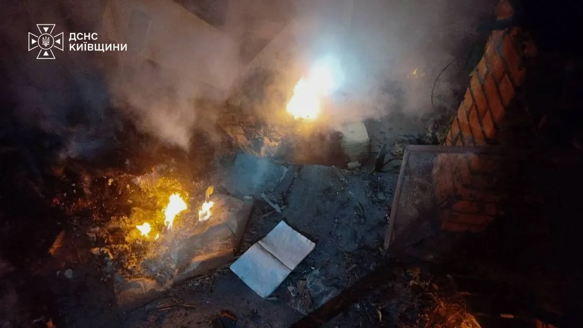 Warehouse fire in Kyiv Oblast after Russian strike