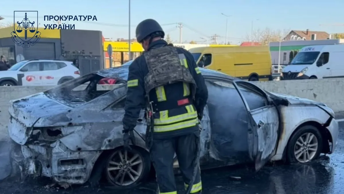 Burning cars on the Kyiv–Odesa highway after a drone strike