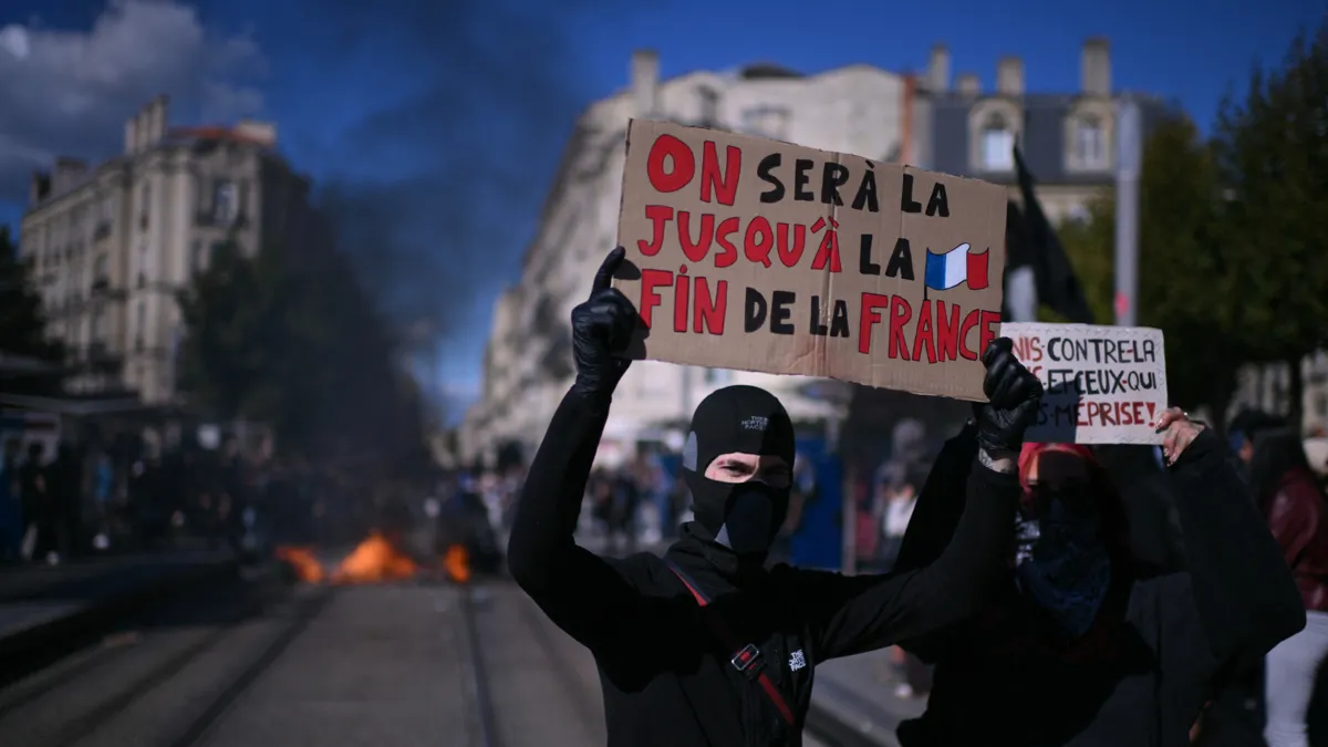 Police at a protest in a French city