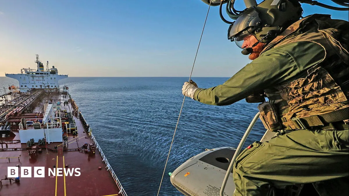 Royal Marine Commandos boarding the MT Smyrtos shadow fleet tanker