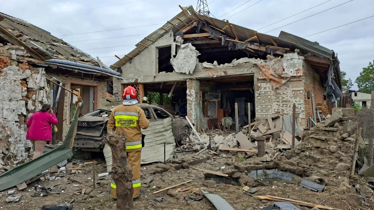 Damaged homes in Malakhiv village Lviv region after Russian drone strike